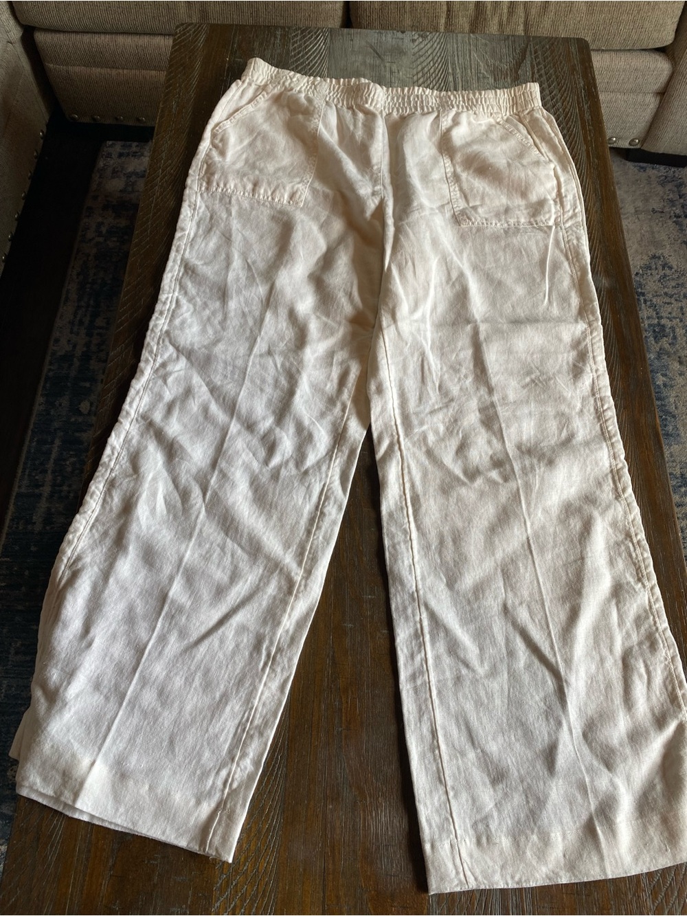 Chico's Cream Elastic-Waist Pull-On Linen Pants